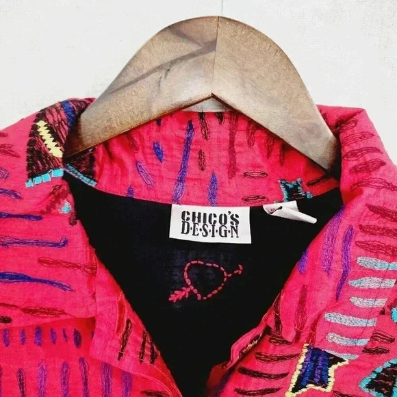 Vtg Chico's 100% Silk Embroidered  Button up Women's Blazer 1/M 3556P - Picture 5 of 8